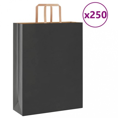 vidaXL Pungi de h&amp;acirc;rtie 250 buc cu m&amp;acirc;nere negre 32x12x42 cm foto