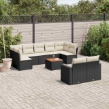 vidaXL Set canapele de grădină cu perne, 10 piese, negru, poliratan 3256602