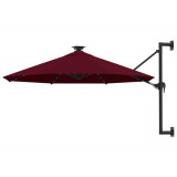 VidaXL Umbrelă soare LED montaj pe perete st&acirc;lp metal vișiniu 300 cm