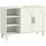 HOMCOM Dulap Lavoar Baie Crem 90x30x63 cm, 2 Uși, Rafturi Reglabile, pentru Lavoare Suspendate