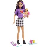 Papusa Barbie Skipper Babysitter INC- Skipper bruneta, cu bebelus, Mattel