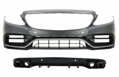 Bara Fata cu Difuzor Spate si Ornamente evacuare Mercedes C-Class A205 Cabrio C205 Coupe (2014-2019) Facelift Design Negru Crom Performance AutoTuning foto