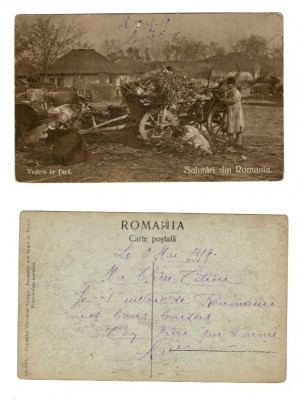 Salutari din Romania, vedere la tara, ilustrata 1919 foto