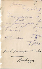Lista cumparaturi intendent regal Carol I 1877 foto