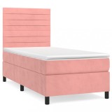 Cumpara ieftin Pat box spring cu saltea, roz, 100x200 cm, catifea