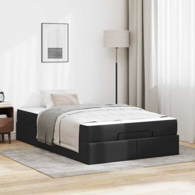 vidaXL Cadru de pat cu saltea Negru 120 x 190 cm Piele artificială 3399417 foto