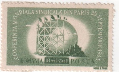 Conferinta Sindicala Mondiala - Paris, 1945, 440+2560 lei, NEOBLITERAT foto
