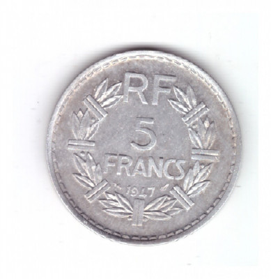 Moneda Franta 5 francs/franci 1947, stare foarte buna, curata foto