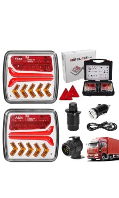 Set 2 lampi stop LED auto wireless, fixare magnetica, 12-24V, fara fir foto