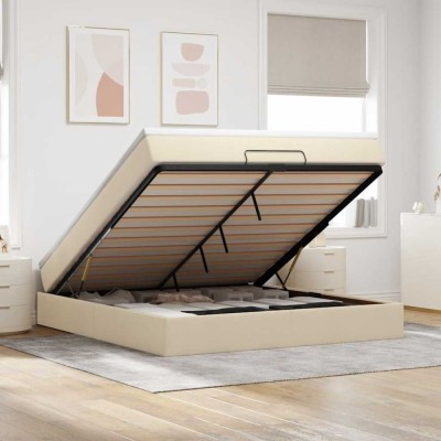 vidaXL Cadru de pat otoman cu saltea crem 160x200cm stofa 3311125 foto