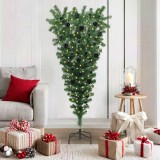 vidaXL Brad de Crăciun artificial, pre&icirc;ntins, cu design cu susul &icirc;n jos și set de bile 3396852
