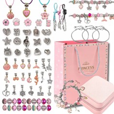 Set Realizare Bratari Colorate, Contine Diverse Bijuterii, Pandantive si Margele, 69 Piese, 3 Bratari, 3 Coliere, Dezvolta Abilitatile Manuale, Portab
