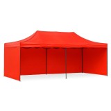 Cumpara ieftin Cort tip pavilion, 3x6 m, perete lateral de 12 m, pliabil, poliester impermeabil, rosu
