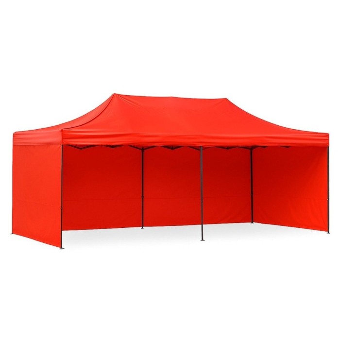 Cort tip pavilion, 3x6 m, perete lateral de 12 m, pliabil, poliester impermeabil, rosu