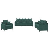 Cumpara ieftin Set de canapele cu perne, 3 piese, verde inchis, catifea