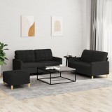 Set Canapele 3 Piese Gossi Negru Textil: 2 Canapele + Taburet &amp; Perne
