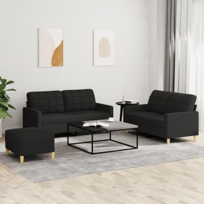 Gossi set de canapele cu perne, 3 piese, negru, textil foto