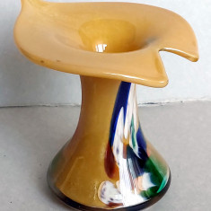 Mica vaza 12cm, sticla de Murano cu efect cromatic multicolor, cristal vintage