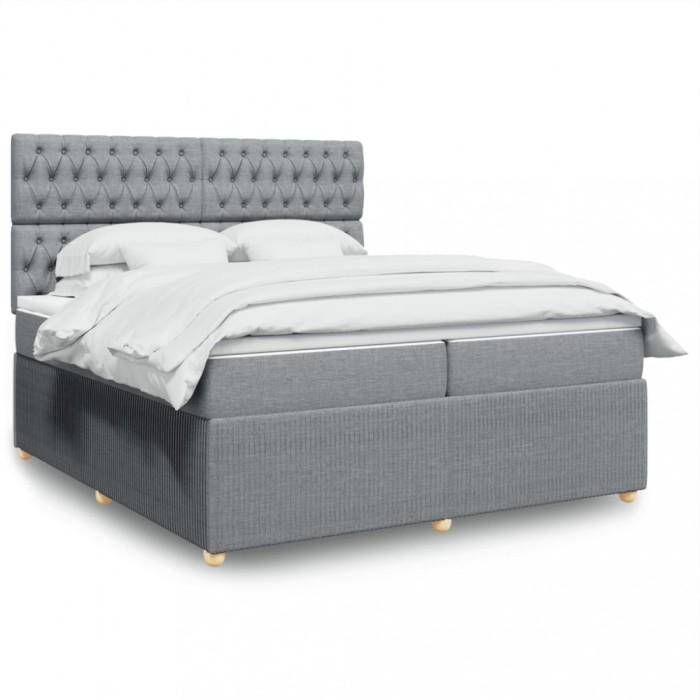 vidaXL Pat box spring cu saltea, gri deschis, 200x200 cm, textil 3292170