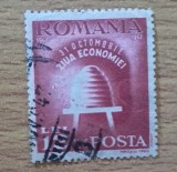 Timbru Romania 1947 Ziua Economiei 31 Octombrie Stup de Albine 12 Lei Stampilat - RO1