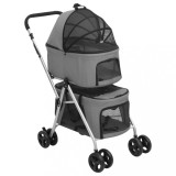 Cărucior pliabil c&acirc;ini 2 niveluri gri 83x48x97 cm textil Oxford