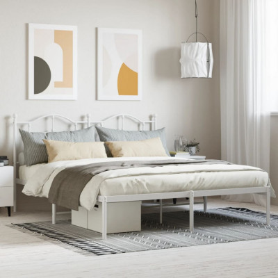 vidaXL Cadru de pat metalic cu tăblie, alb, 183x213 cm foto