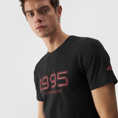 Tricou regular cu inscripție pentru bărbați - negru