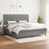 vidaXL Pat box spring cu saltea, gri &icirc;nchis, 200x200 cm, textil