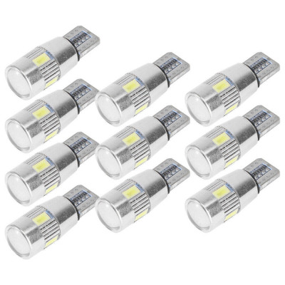 Set 10 Buc Led T10 6 SMD, W5W, Canbus, 12V, Pentru Pozitie, Plafoniere, Portbagaj, Lumina Albastru KRU115 foto