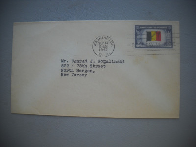 HOPCT PLIC FDC S 1759 BELGIUM -STEAGURI/ DRAPELE 1943 SUA foto