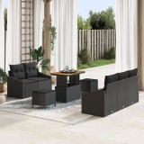 Gossi set de canapea de gradina 8 piese cu perne negre din poliratan acacia, Gossi canapea de gradina pentru 2 persoane cu perne negre din poliratan,