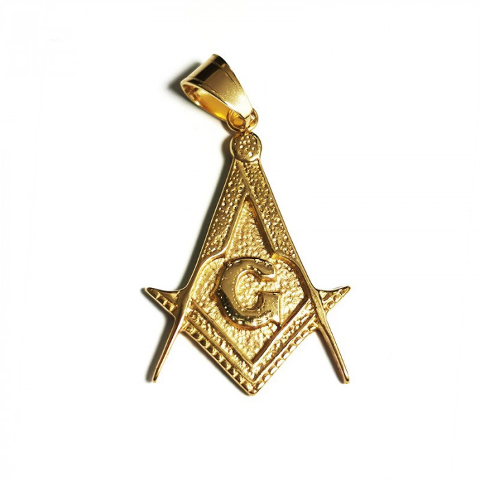 Pandantiv masonic Auriu - Echer si Compas cu Litera G - MM1007