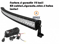 Set proiector auto led bar curbat 127cm 288w + kit cabluri,releu si buton foto