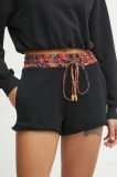Just Cavalli pantaloni scurti din bumbac femei, culoarea negru, modelator, high waist, 78PADE01 CF100