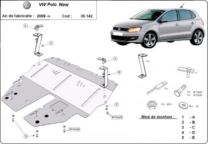 Scut motor metalic VW Polo - Benzina 2009-2017