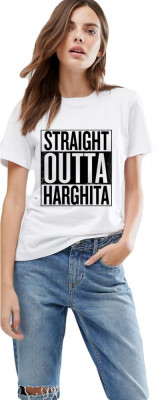 Tricou dama alb - Straight Outta Harghita - L foto