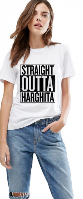 Tricou dama alb - Straight Outta Harghita - XL