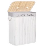 Cos de rufe cu capac si 2 compartimente, sac textil detasabil, 100 litri, 52x33x63 cm, alb si bej Household NewTrend