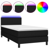 Cumpara ieftin Pat cu arcuri, saltea si LED, negru, 90x200 cm, textil