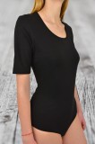 Body cu M&acirc;neca Scurtă și Decolteu Rotund din Bumbac Elastic - Negru - M - Tanga