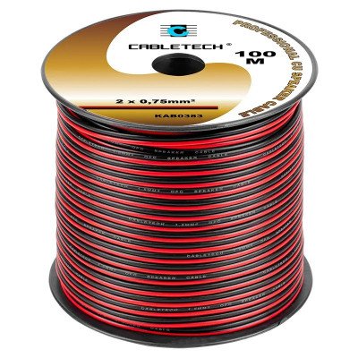 Cablu Difuzor Cabletech Cupru Culoare Rosu/Negru Rola 100 m 2x0.75 mm2 foto