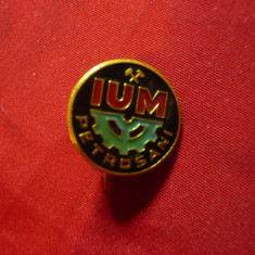 Insigna IUM Petrosani , metal si email ,d= 1,5cm