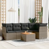 vidaXL Set mobilier grădină cu perne, 6 piese, gri, poliratan 3255962