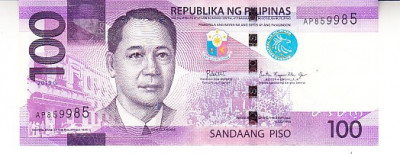 B11 10 - Bancnota foarte veche - Filipine / Pilipinas - 100 piso - 2019 foto