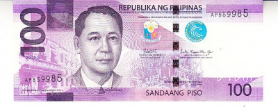 M1 - Bancnota foarte veche - Filipine / Pilipinas - 100 piso - 2019 foto