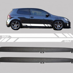 Praguri Laterale VW Golf VI Golf 6 2008-2014 GTI Design cu Stickere Laterale Albe Performance AutoTuning