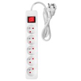 Prelungitor cu 5 prize, 1,5 m, 3x1,5 mm&sup2;, alb, cu intrerupator ON/OFF