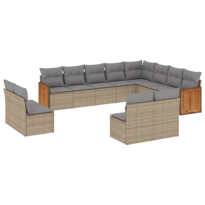 Set canapele de gradina cu perne, 12 piese, bej, poliratan
