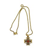 Cumpara ieftin Colier lant auriu 45 cm cu pandantiv cruce metalica dubla fata 15 mm, colier religios unisex