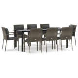 Set mobilier de gradina cu perne, 9 piese, negru/gri, poliratan